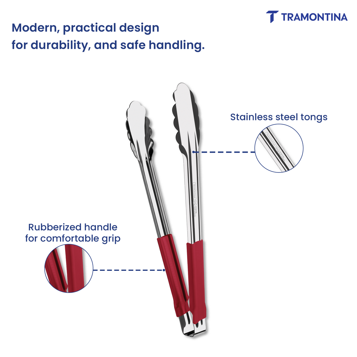 Utilitá stainless steel tongs with red rubber handle, 30 cm