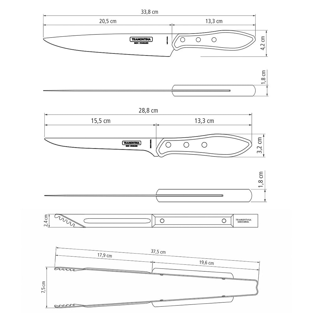 BBQ Kit with Stainless Steel Blades and Red Polywood Handles, with Cutting Board and Case, 8 Pieces