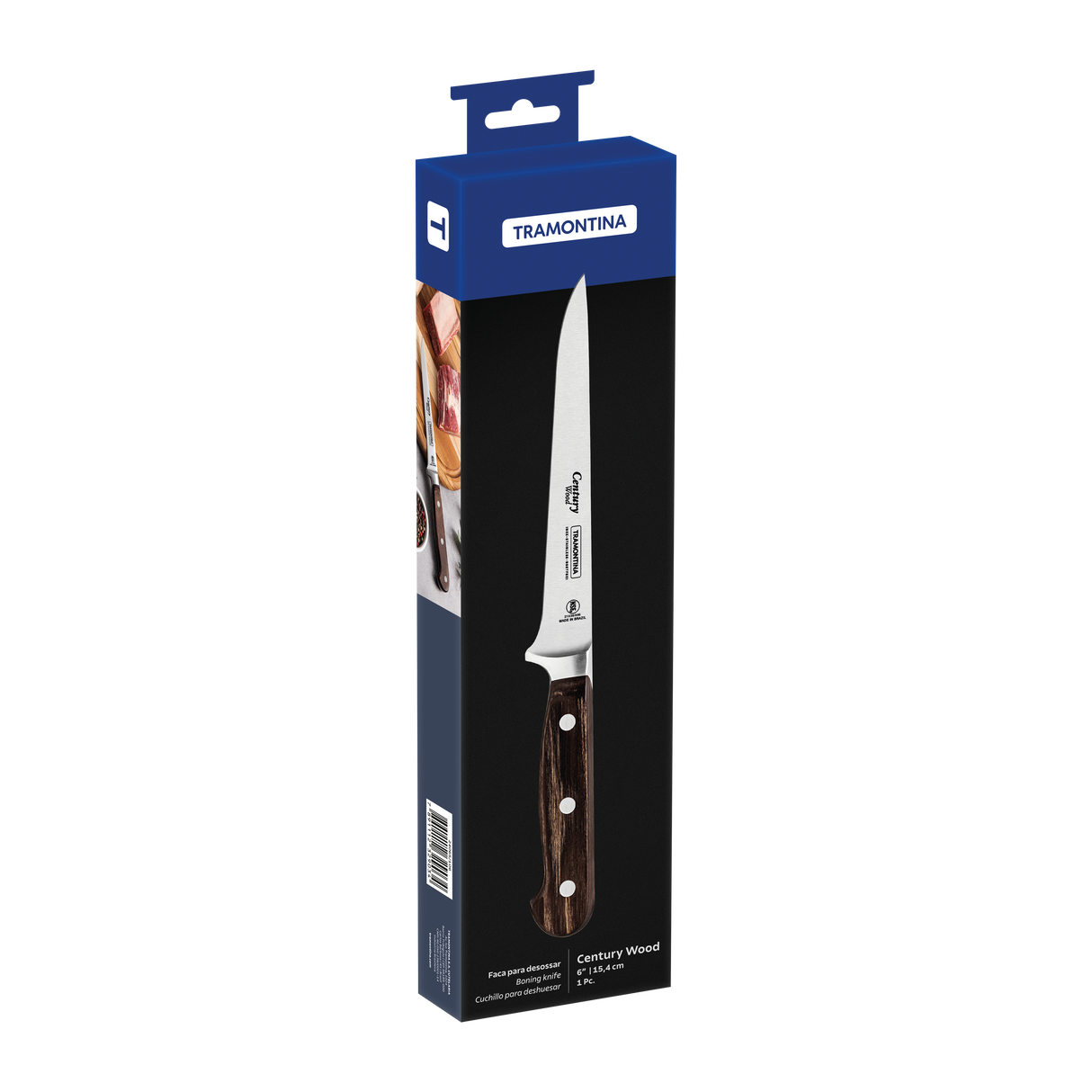 Century Wood Boning Knife with Stainless Steel Blade and Treated Brown Wood Handle 6"