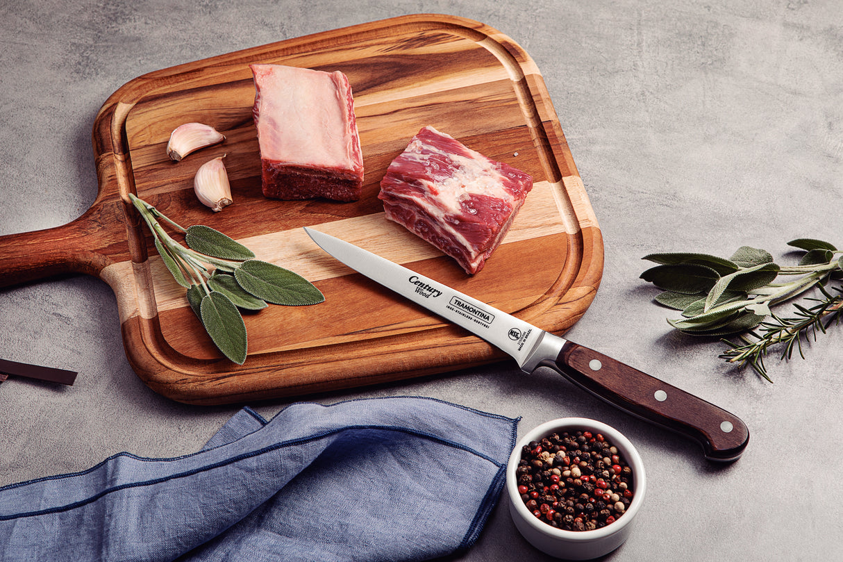 Century Wood Boning Knife with Stainless Steel Blade and Treated Brown Wood Handle 6"