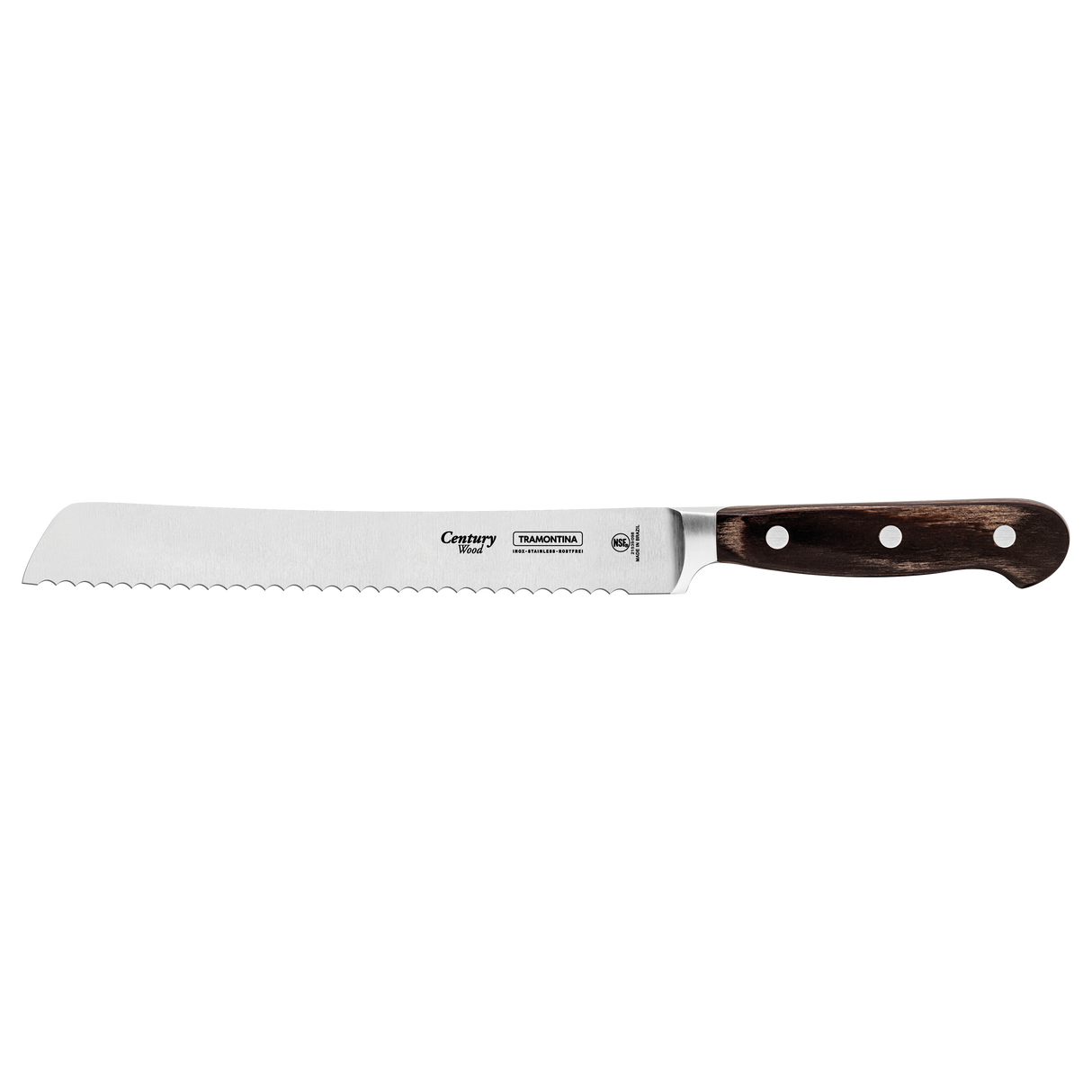 Century Wood Bread Knife with Stainless Steel Blade and Treated Brown Wood Handle 8"