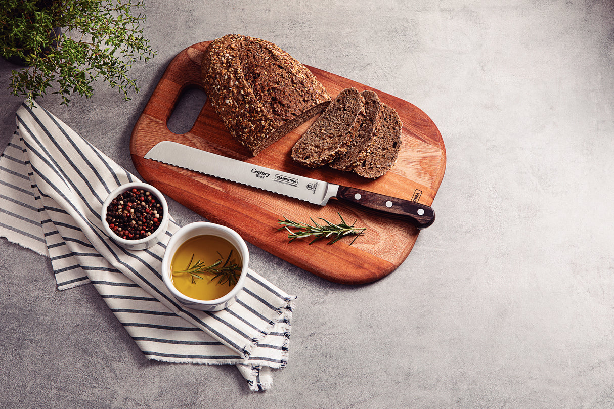 Century Wood Bread Knife with Stainless Steel Blade and Treated Brown Wood Handle 8"