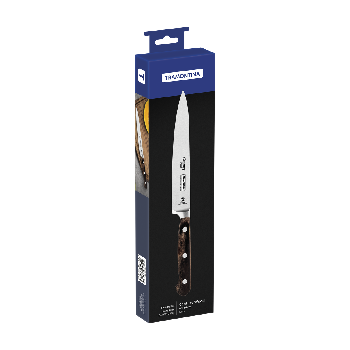 Century Wood Utility Knife with Stainless Steel Blade and Treated Brown Wood Handle, 6"