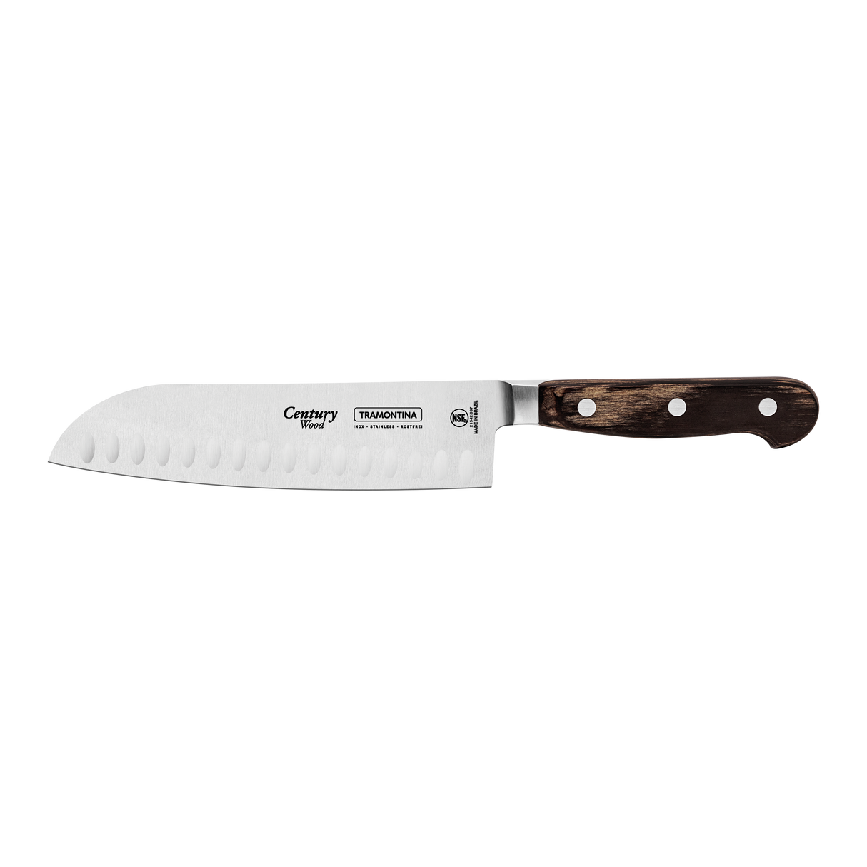 Century Wood Santoku Knife with Stainless Steel Blade and Treated Brown Wood Handle, 7"
