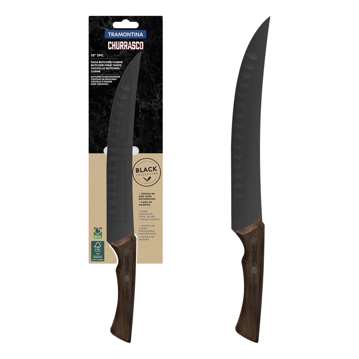 Churrasco Black Meat Knife 25 cm/ 10in - Wood