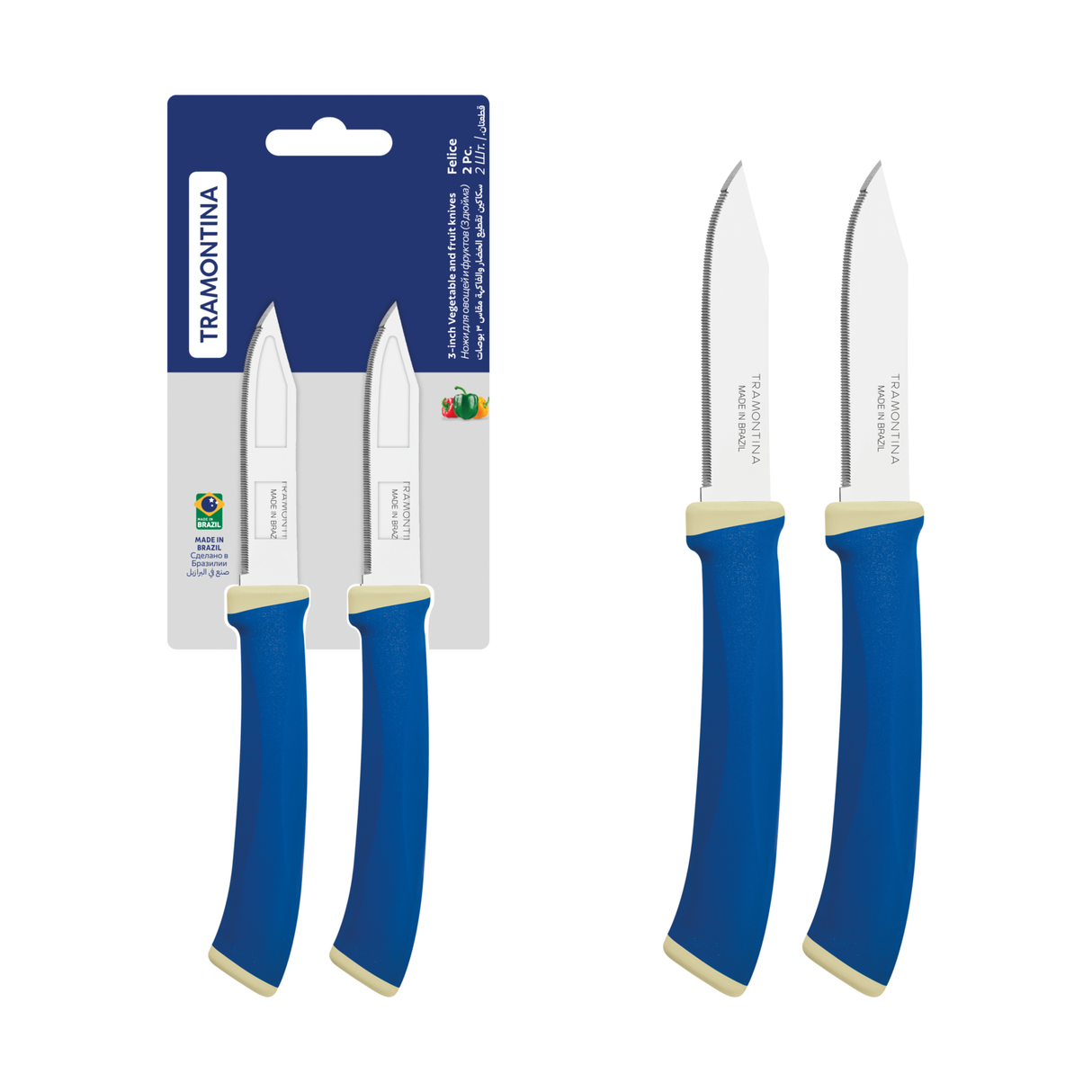 Felice 2-piece fruit and vegetable knife set with stainless steel blades and blue polypropylene handles