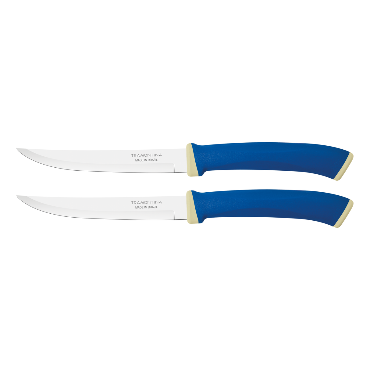 Felice steak knife set with stainless steel blades, smooth edge and blue polypropylene handles, 2 pieces