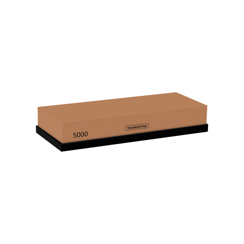 A rectangular sharpening stone with a tan abrasive body and a black base, shown on a plain white background. The side is labeled '5000' and features the 'TRAMONTINA' brand name.