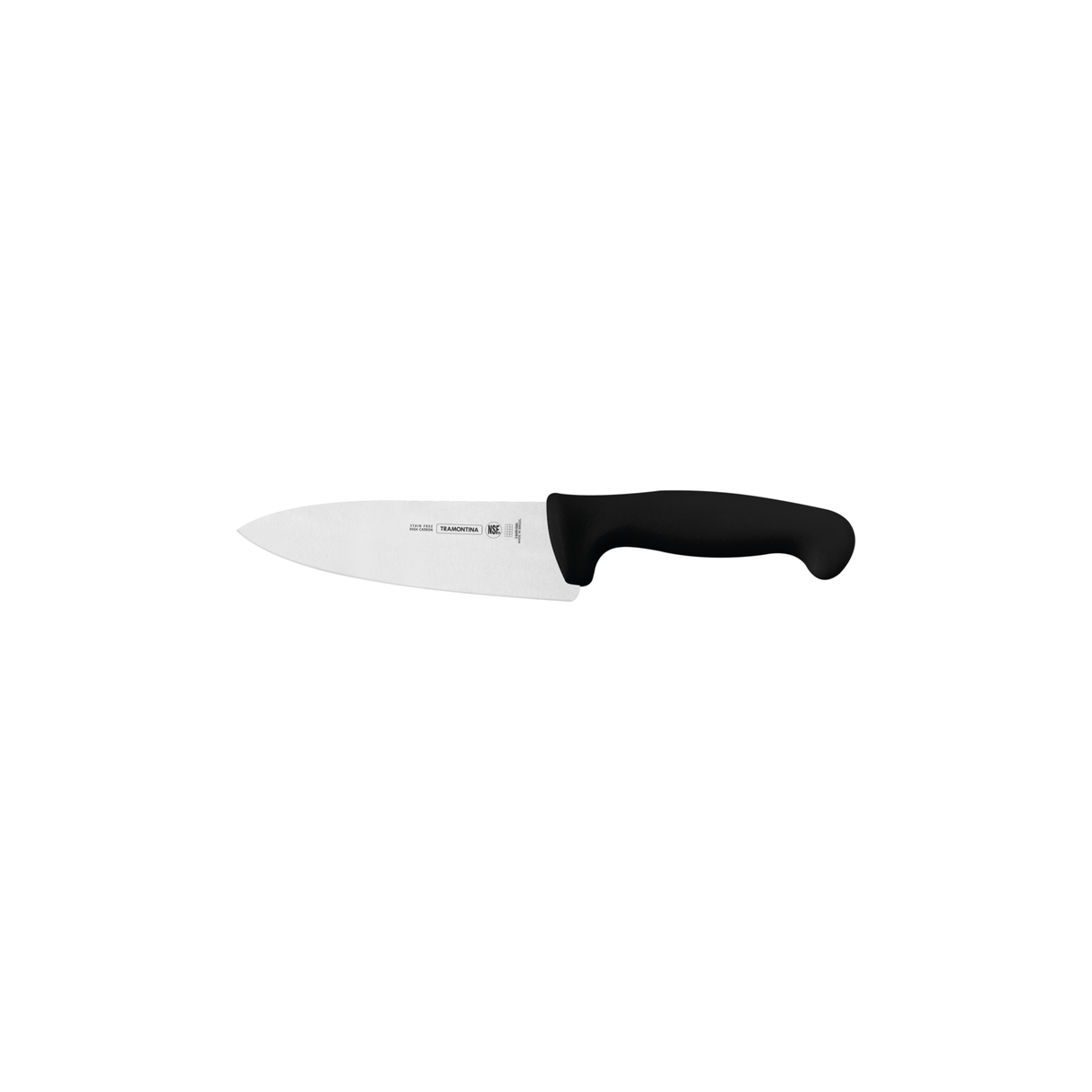Black 15 cm Tramontina India professional chef knife with a sleek handle, ideal for precise meat and culinary prep.