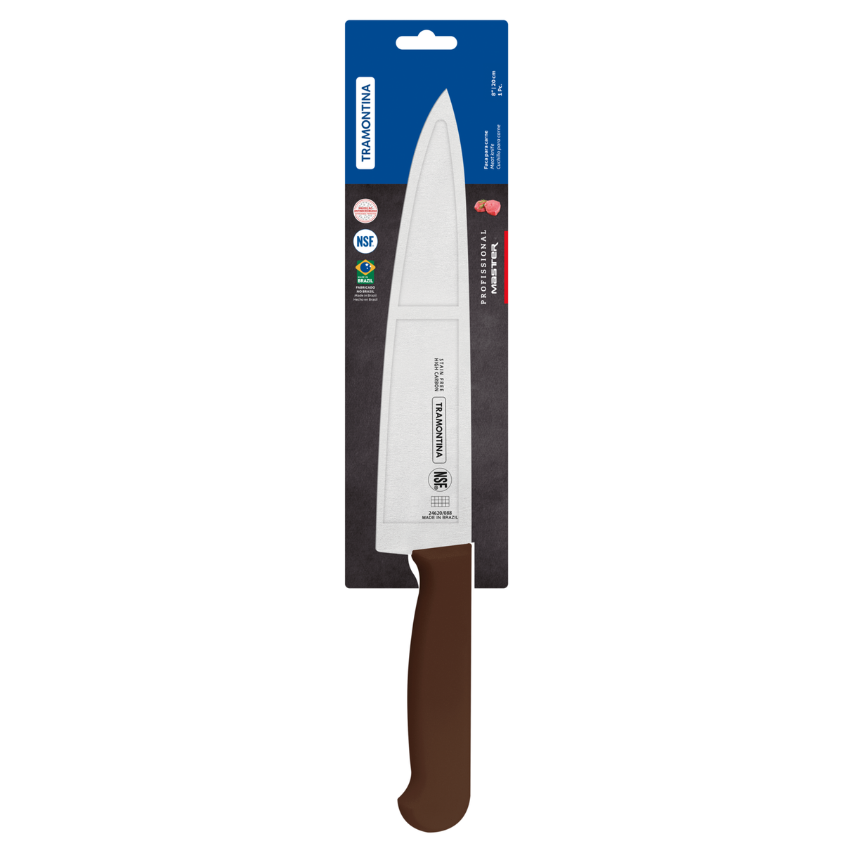 Tramontina India 20cm professional chef knife with a brown handle and sharp stainless steel blade for precise cutting
