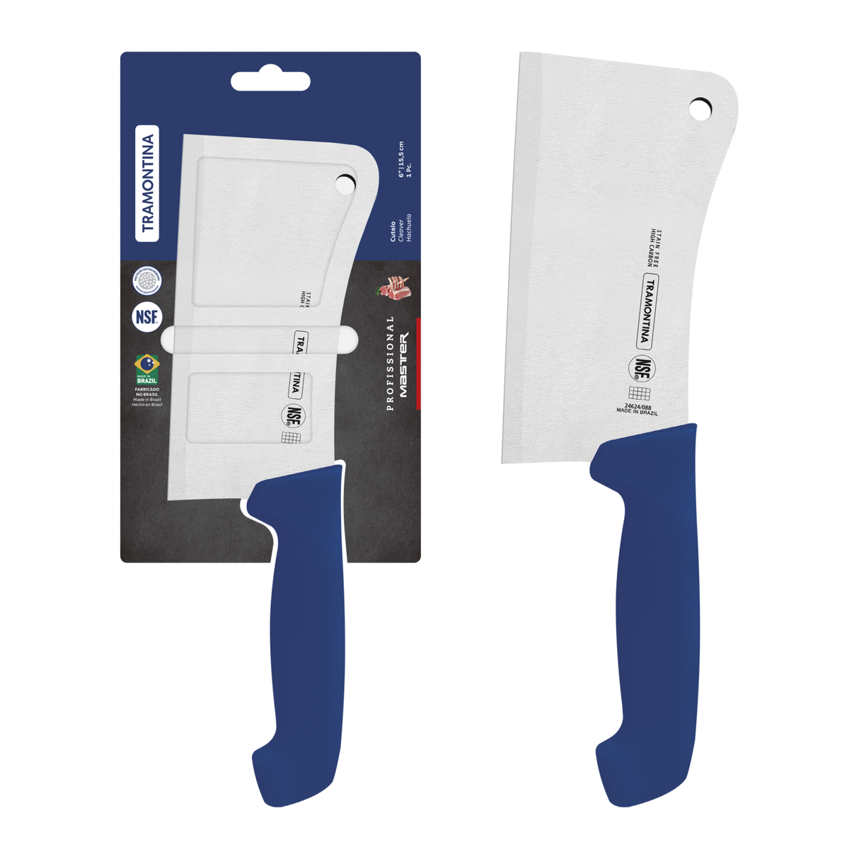 Blue Tramontina India 15 cm professional cleaver knife with a sturdy blade and ergonomic handle for precise cutting.
