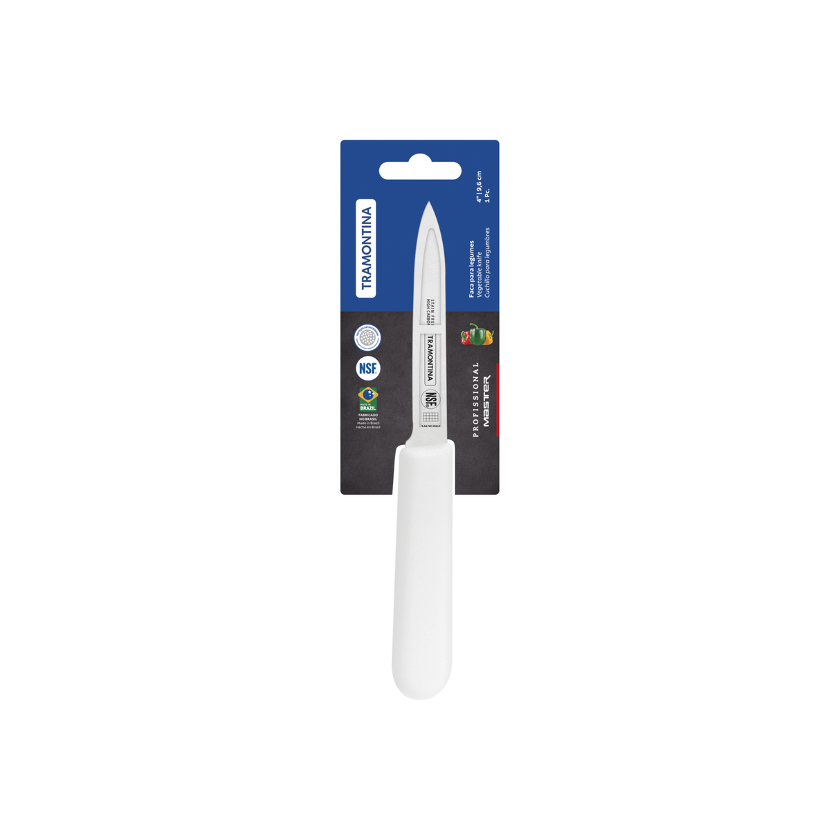 Tramontina Professional vegetable knife, 10 cm white handle, stainless steel blade for precise slicing and chopping.