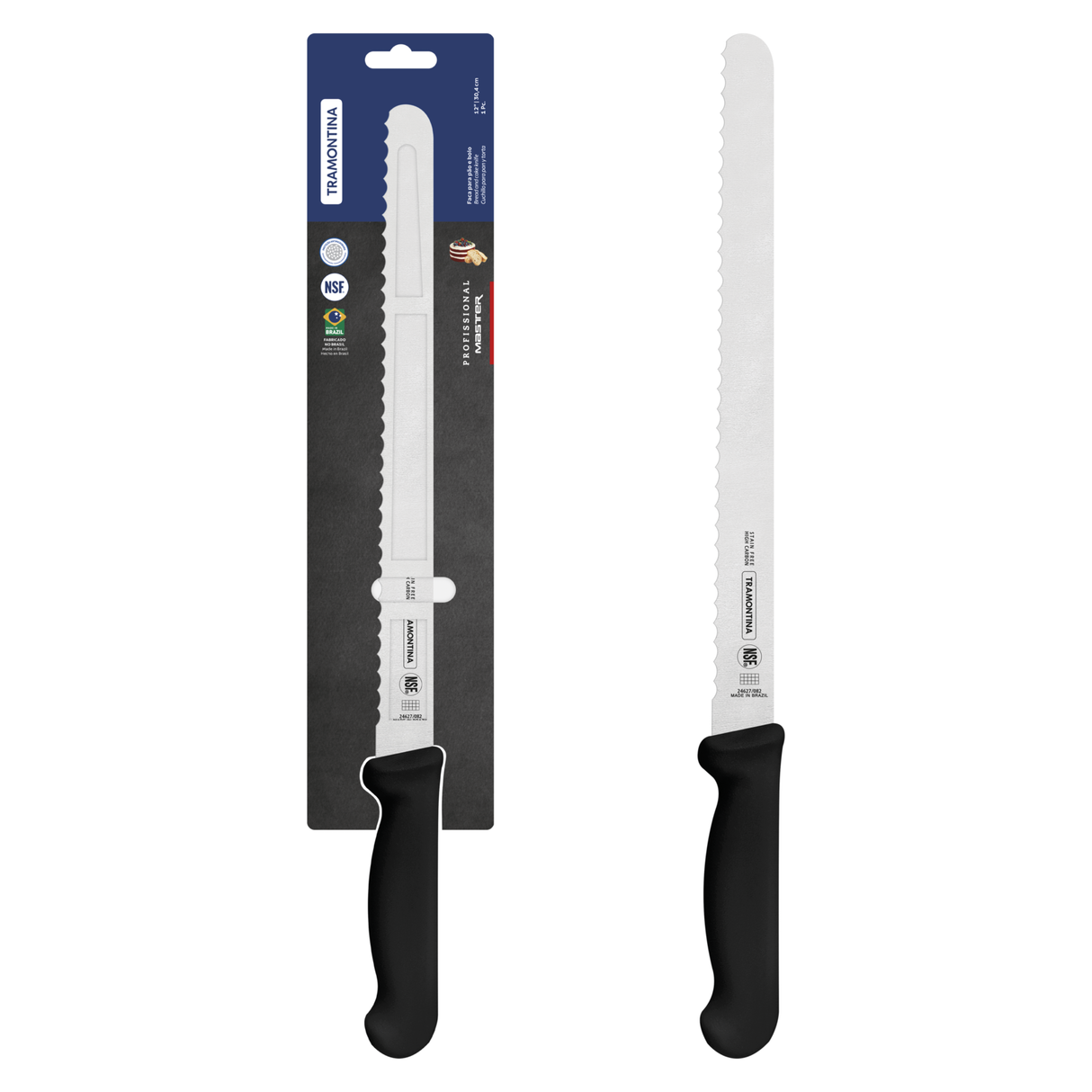 Black Tramontina India professional master pastry knife, 12-inch blade, designed for precise pastry and baking tasks.