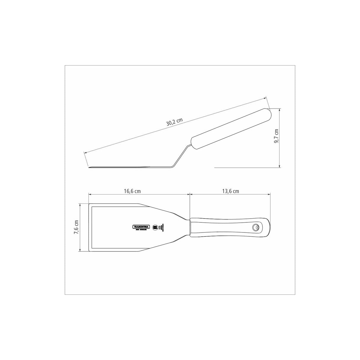 White Tramontina India 15cm hamburger spatula with a sturdy handle, ideal for grilling and flipping burgers.
