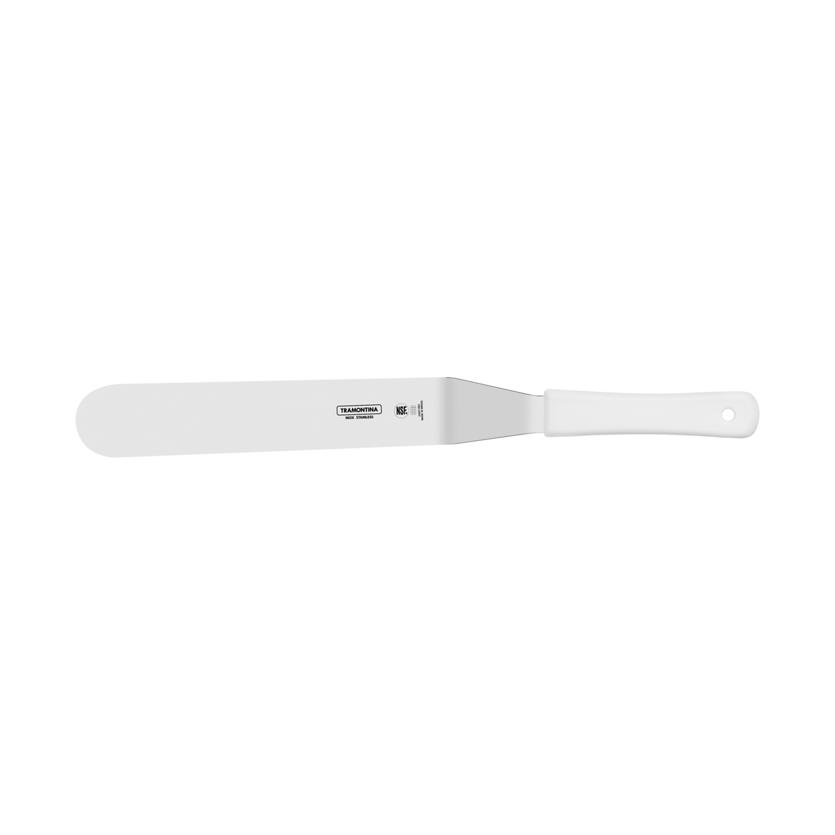 White 30 cm Tramontina India pastry spatula with a long handle, ideal for baking and decorating desserts.