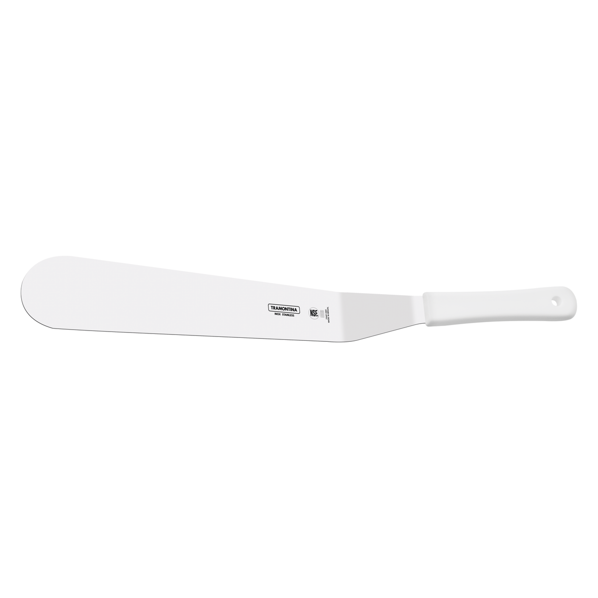 White 12-inch professional pastry spatula by Tramontina India, featuring a flexible blade ideal for baking and decorating.