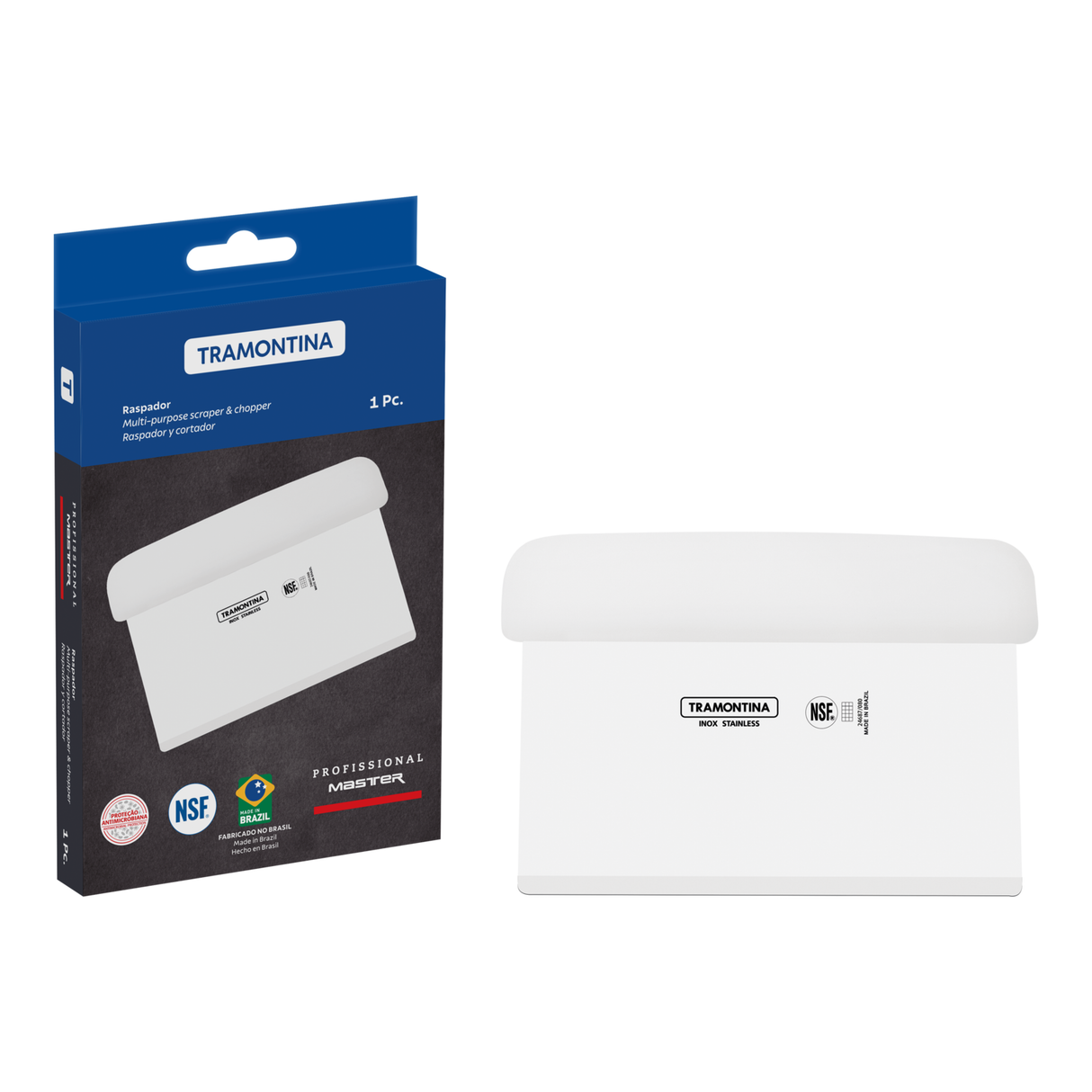 White professional 4x6 scraper tool by Tramontina India, showing a sturdy handle and wide scraping blade for surface removal.