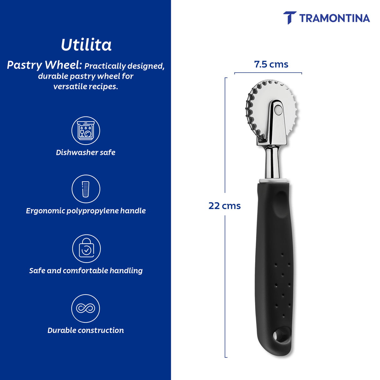 Utilitá Cut-and-Close Reel in Chrome-Plated Zamak and Nylon with Black Polypropylene Handle