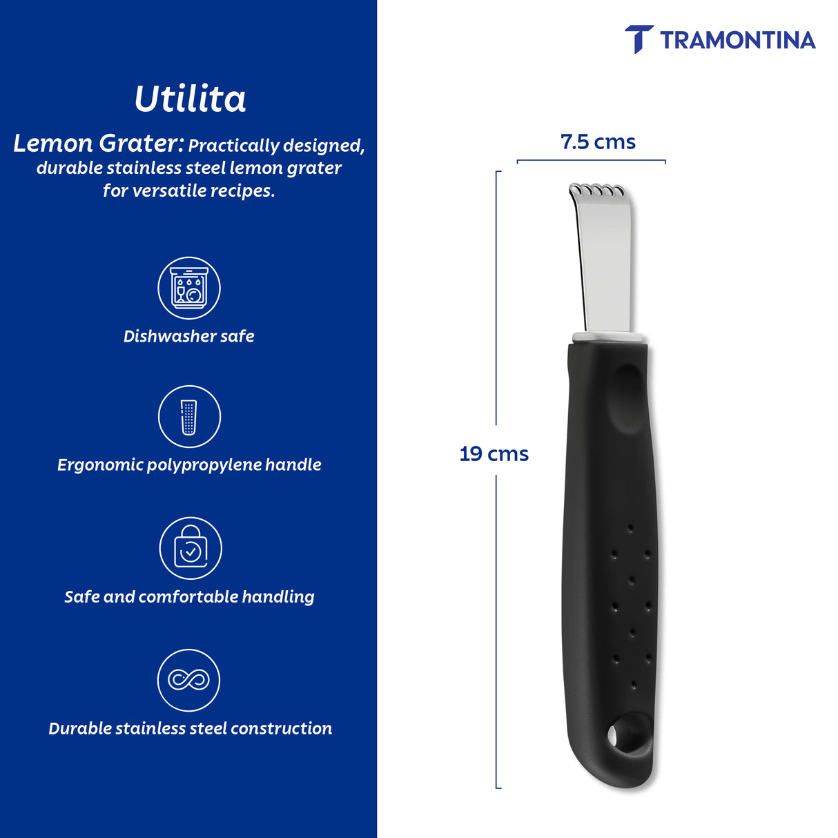 Utilitá stainless steel baller with 2.4 cm black polypropylene handle