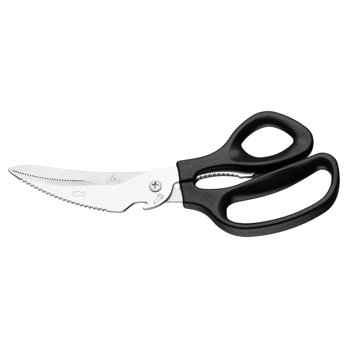 Black Tramontina India Supercut Kitchen Scissors, 20 cm (8 inch) with stainless steel blades, designed for precise kitchen cutting tasks.