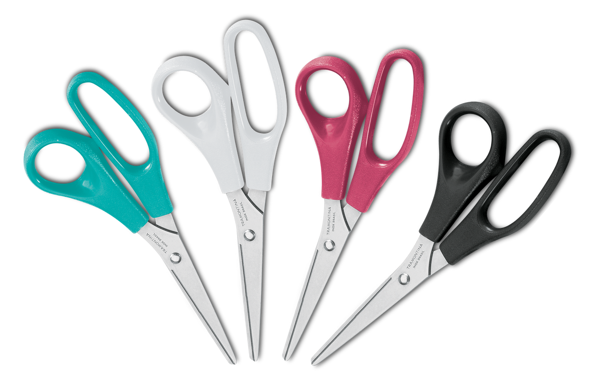 Set of four Tramontina India Supercut sewing scissors, 17 cm (7 inches), with sharp blades for fabric cutting and sewing projects.