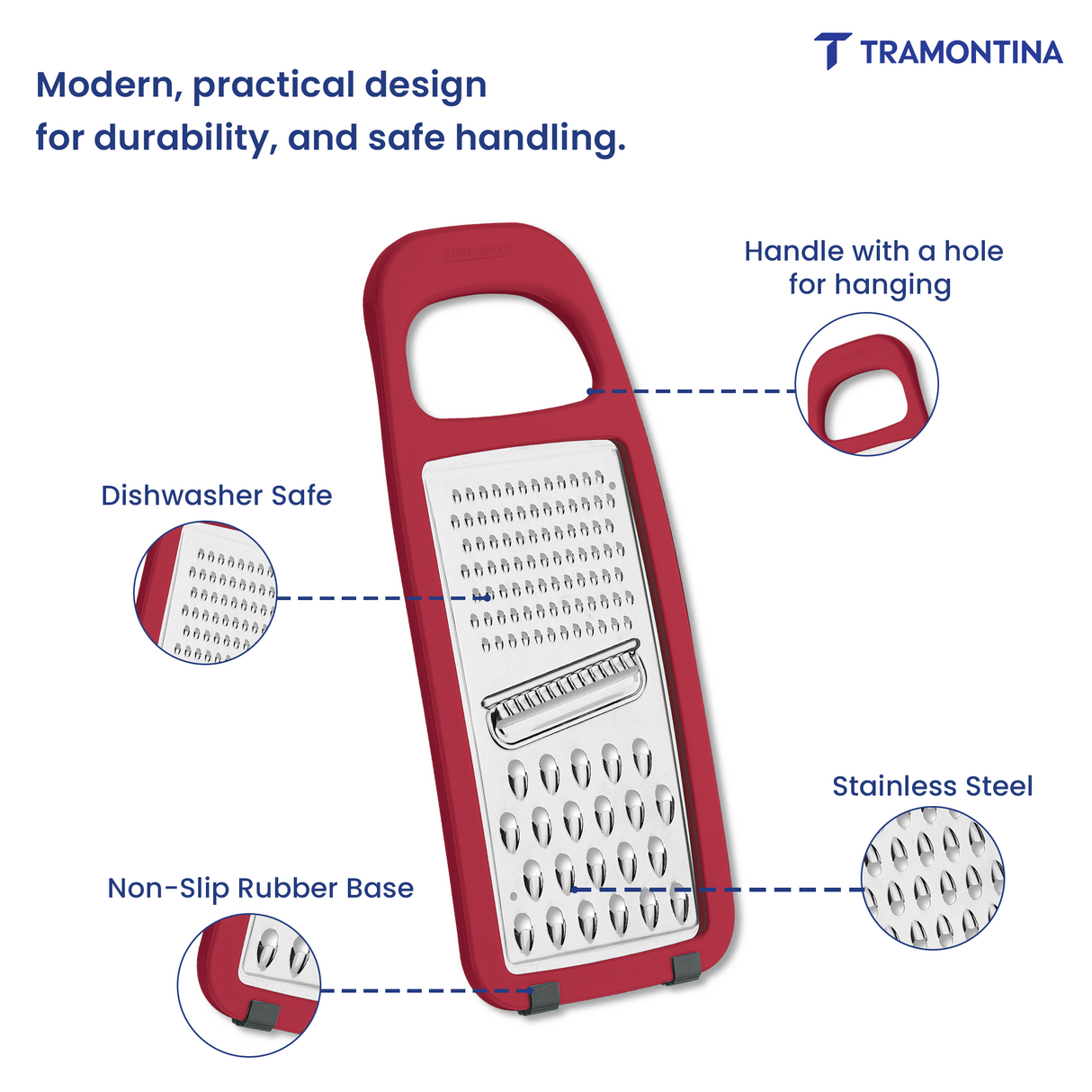 Utilitá Stainless Steel and ABS Grater with Rubberized Base, Red