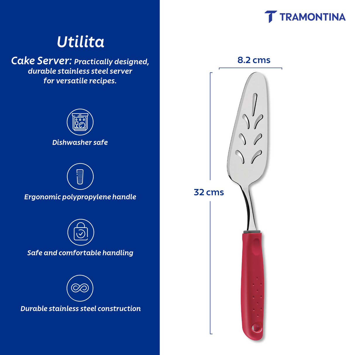Utilitá stainless steel cake spatula with red polypropylene handle
