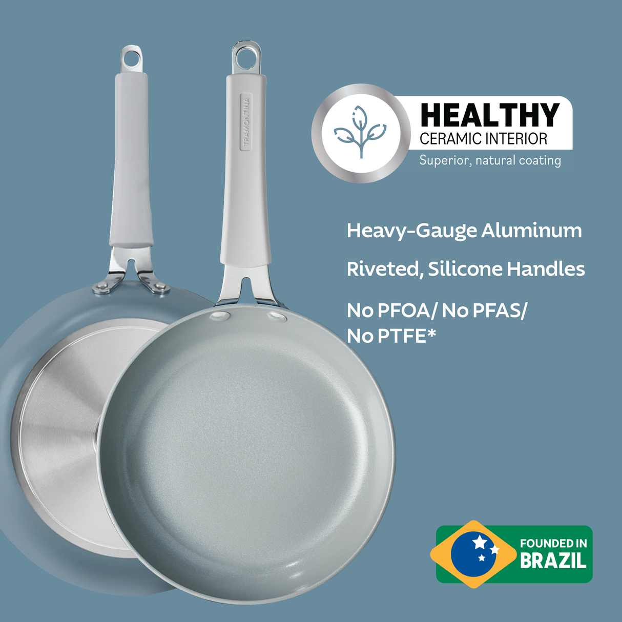 Blue Tramontina India Stella 20 cm fry pan with a non-stick coating and ergonomic handle, suitable for versatile cooking.