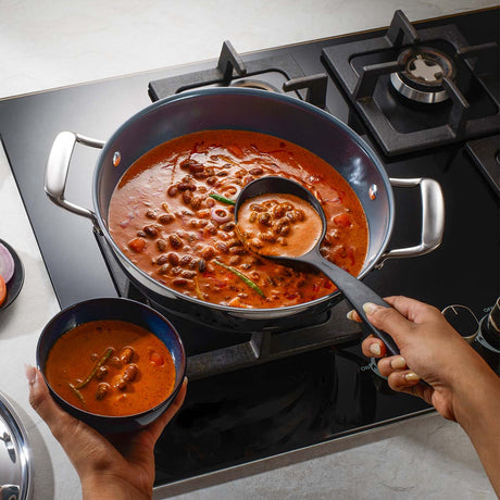 Fusao EX+ 24cm Triply Ceramic Kadai with SS Lid