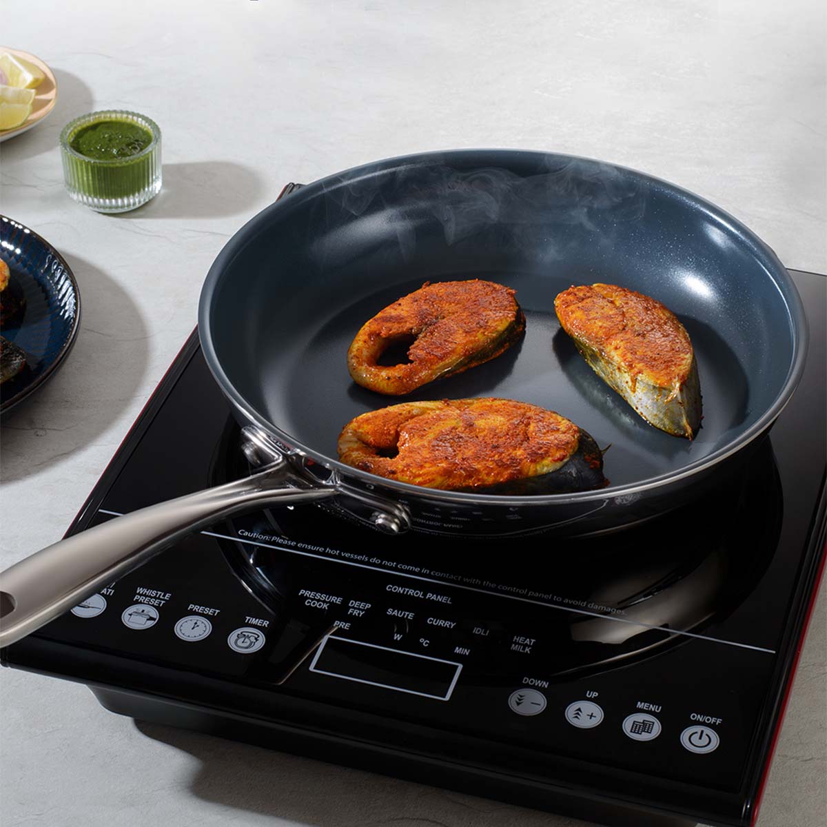 Fusao EX+ 26cm Triply Ceramic Fry Pan with SS Lid