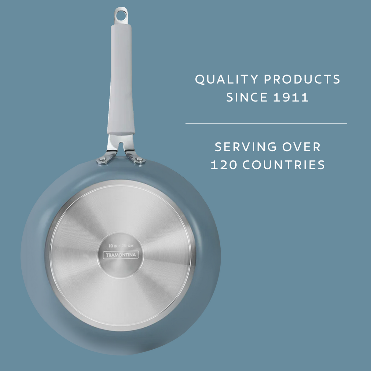 Blue Tramontina India Stella 20 cm fry pan with non-stick surface and comfortable handle, suitable for versatile cooking.