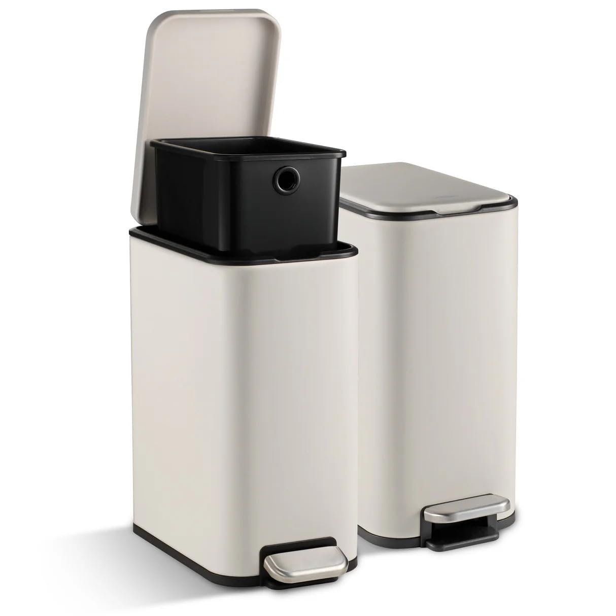 Tramontina Set of 2 -7.6 Litre Stainless Steel Pedal Slim - White