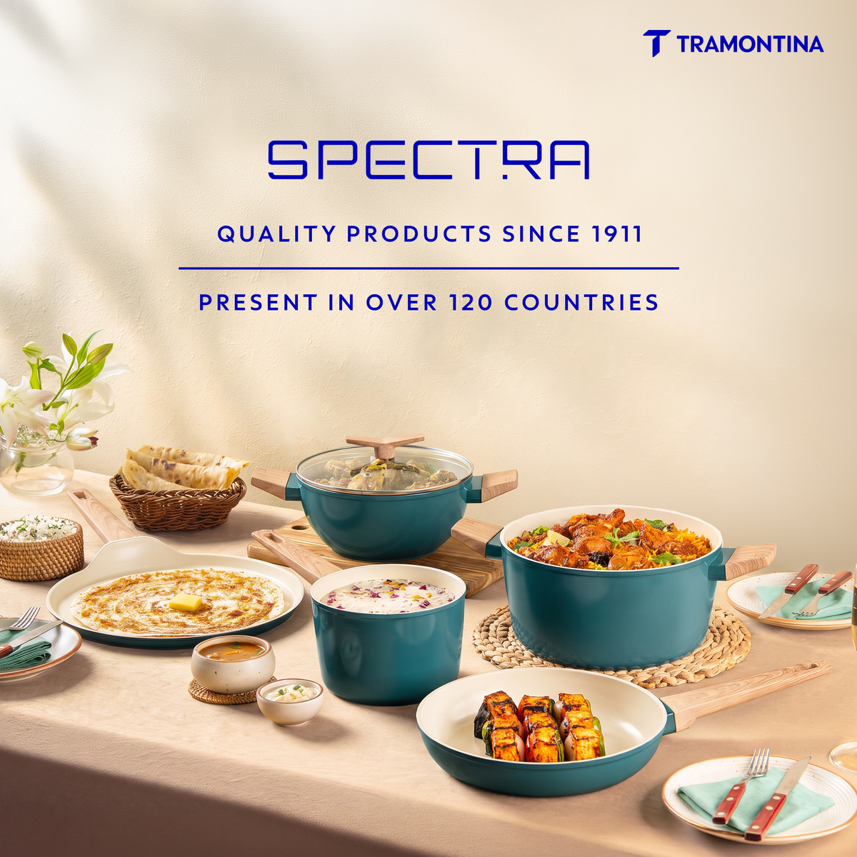 Tramontina Spectra Forged Dosa Tawa 28 cm with non-stick surface, round shape, and sturdy handle for easy cooking and flipping.
