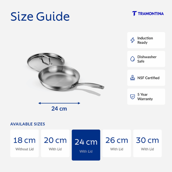 Aeion 24cm Stainless Steel Tri-Ply Fry Pan with SS Lid