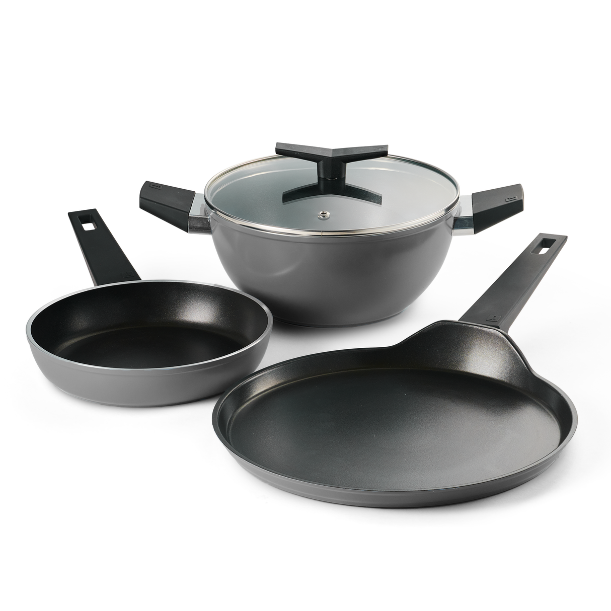 Chroma Forged CK Set of 4 Fry Pan 20 cm, DosaTawa 28 & Kadai 22 Grey