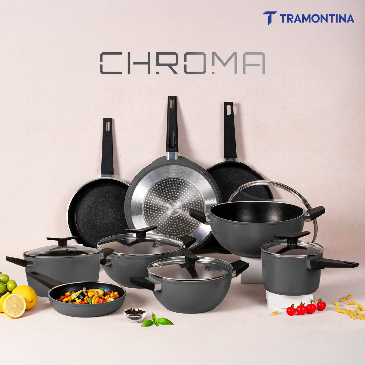 Chroma Forged CK Set of 4 Fry Pan 20 cm, DosaTawa 28 & Kadai 22 Grey