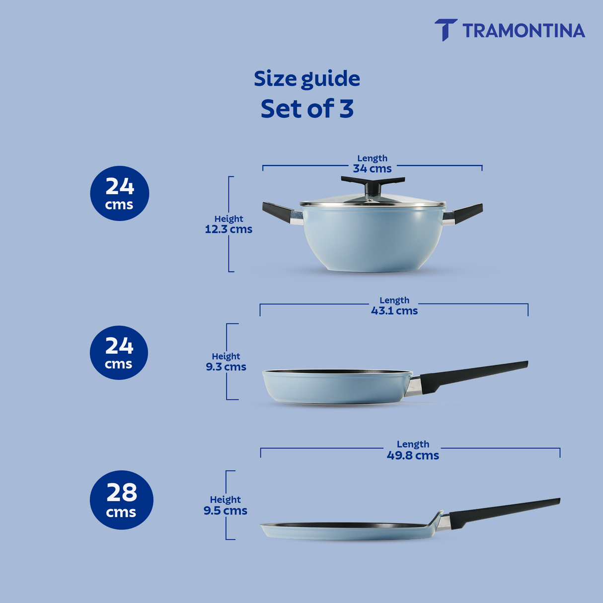 Chroma Forged CK Set of 4 Fry Pan 20 cm, Dosa Tawa 28 & Kadai 22 Blue