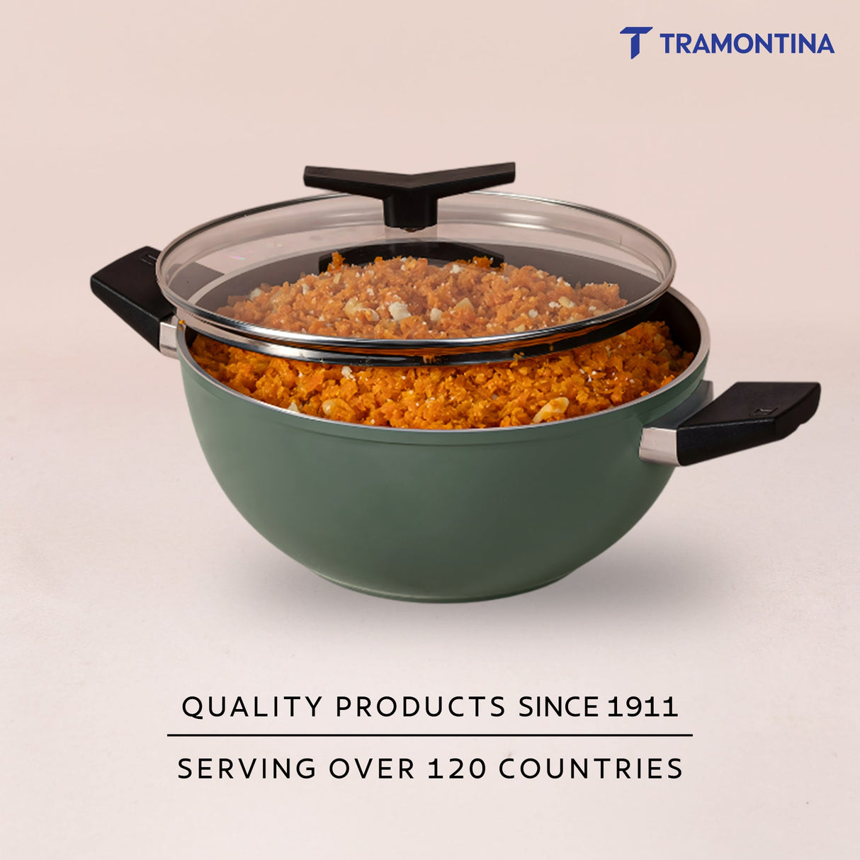 Aura Ceramic Reinforced Non-Stick Extra Deep Kadai with Lid – 22 cm/ 2.9L (Sea Green)