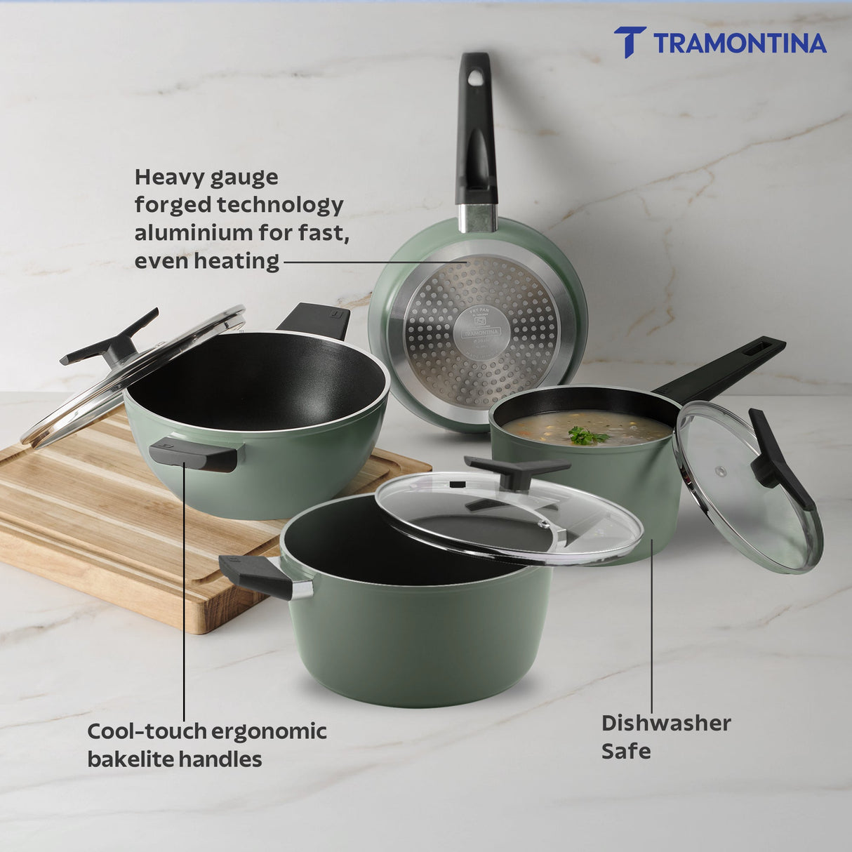 Aura Ceramic Reinforced Non-Stick Cookware Set – 7 Pieces (Sea Green)
