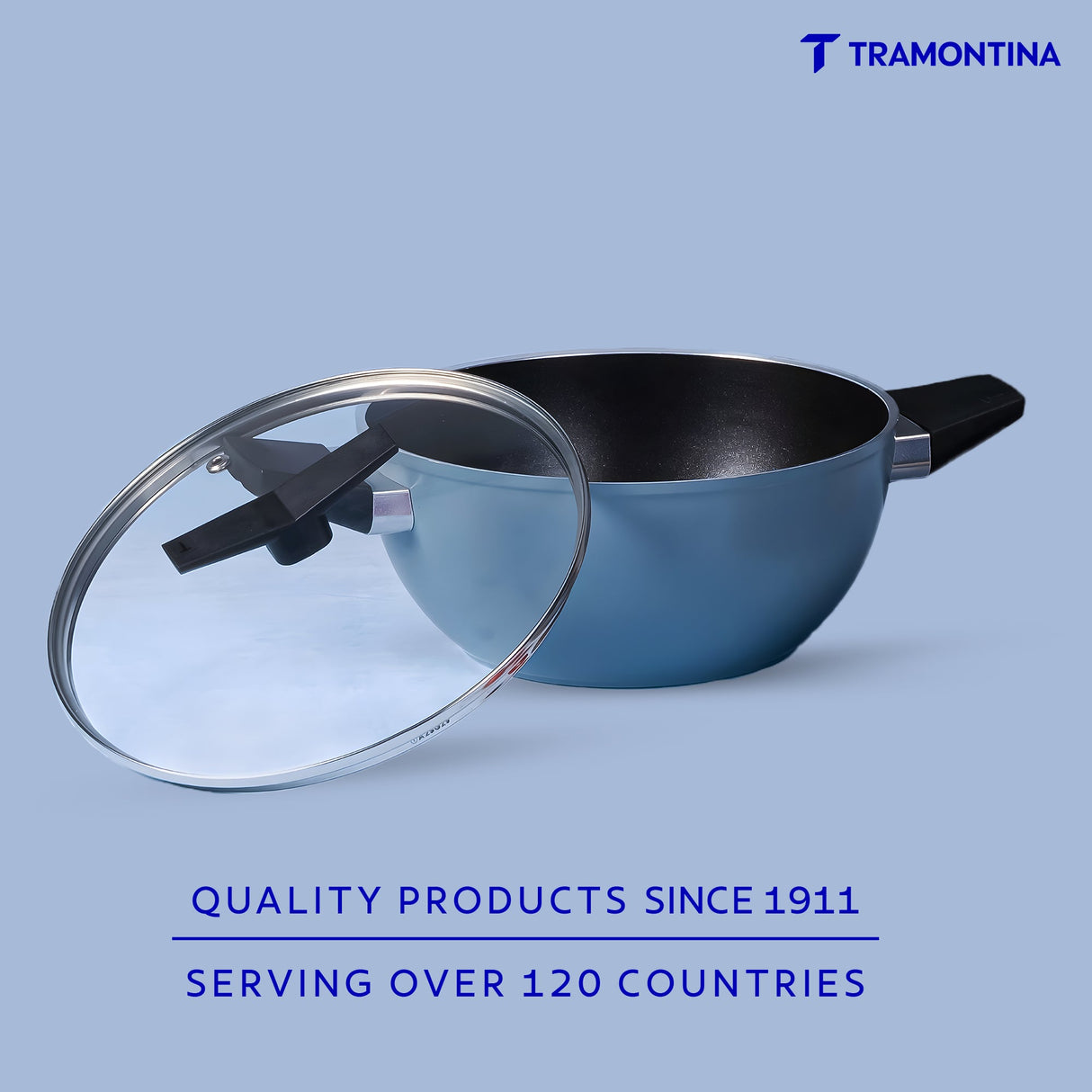 Aura Ceramic Reinforced Non-Stick Extra Deep Kadai with Lid – 28 cm/ 5.6L (Blueberry)