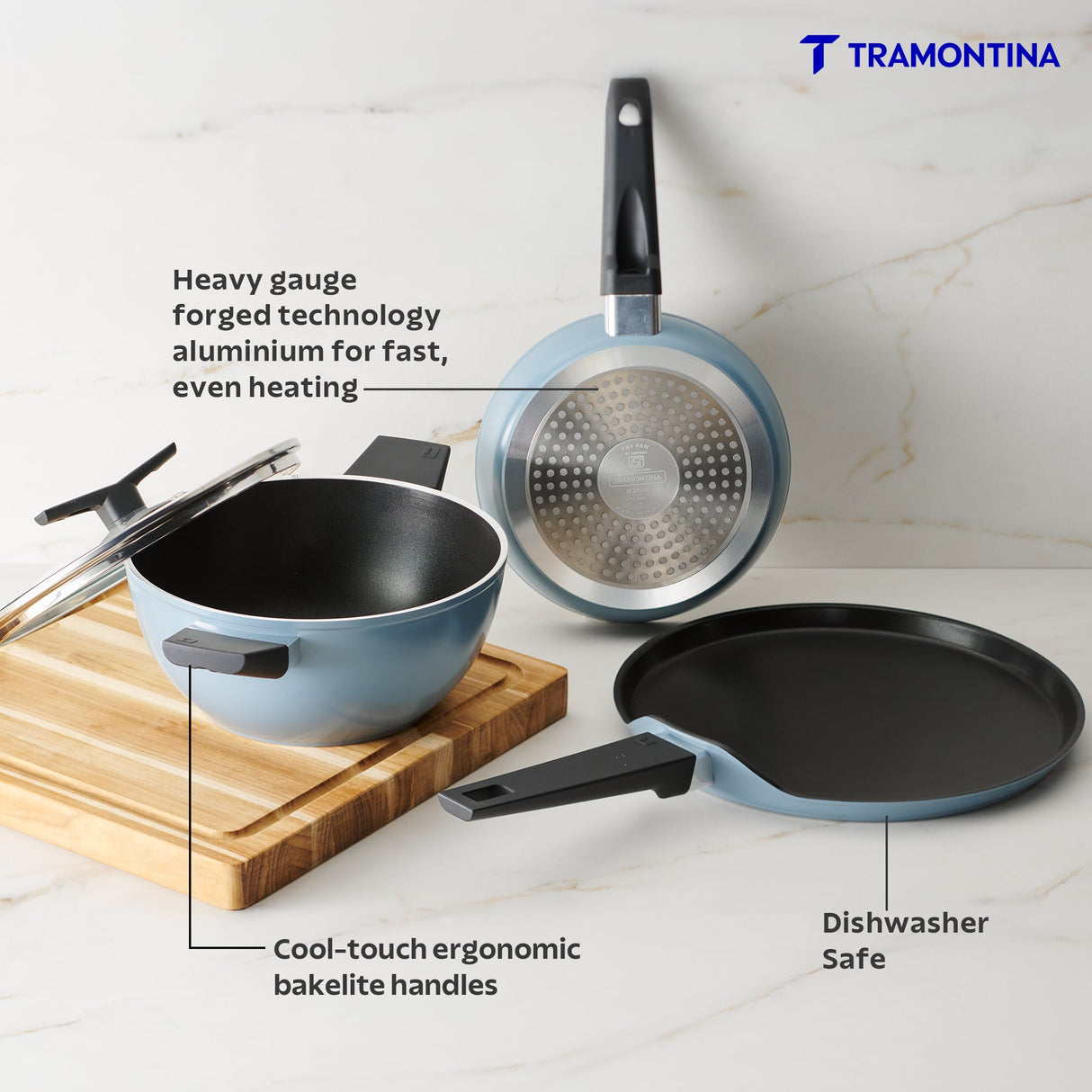Aura Ceramic Reinforced Non-Stick Cookware Set – 4 Pieces (Blueberry)