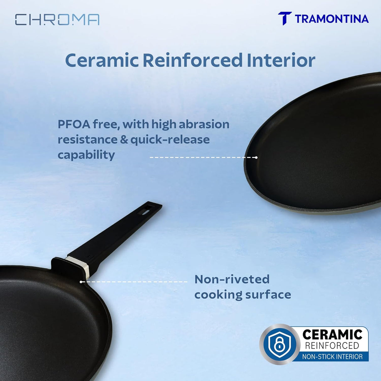 Tramontina India Chroma Dosa Tawa in blue, 28 cm diameter, showcasing non-stick surface and sturdy handle.