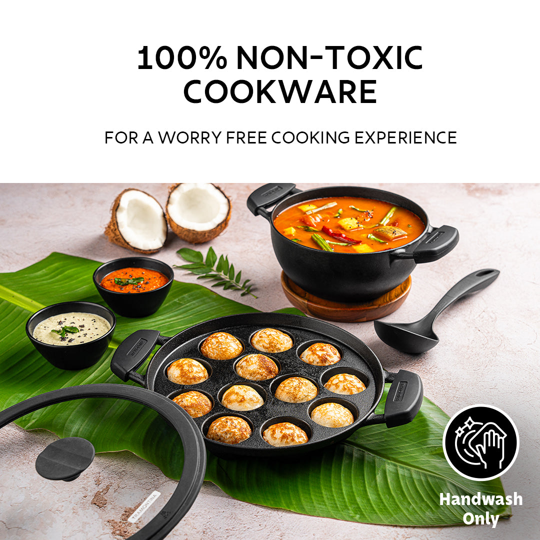 Titanex 26 cm Pre-Seasoned Cast Iron Paniyaram/Appe Pan – 12 Pits