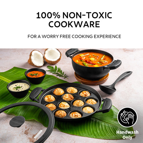 Titanex 26 cm Pre-Seasoned Cast Iron Paniyaram/Appe Pan – 12 Pits