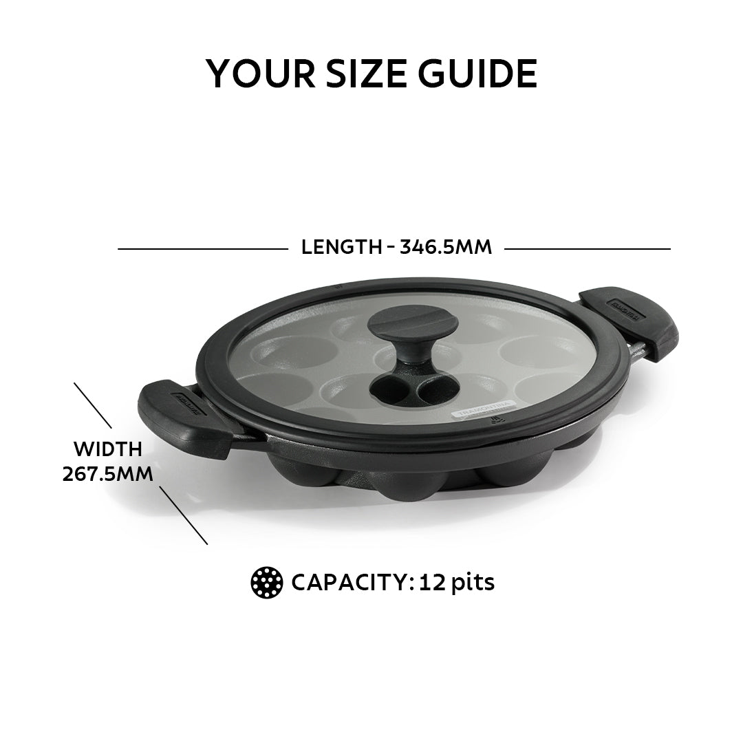 Titanex 26 cm Pre-Seasoned Cast Iron Paniyaram/Appe Pan – 12 Pits