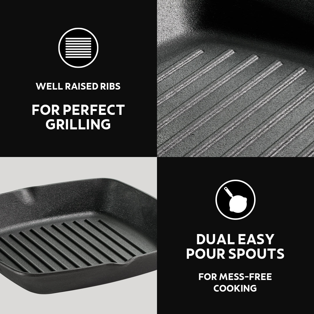 Titanex 27 cm Pre-Seasoned Cast Iron Grill Pan