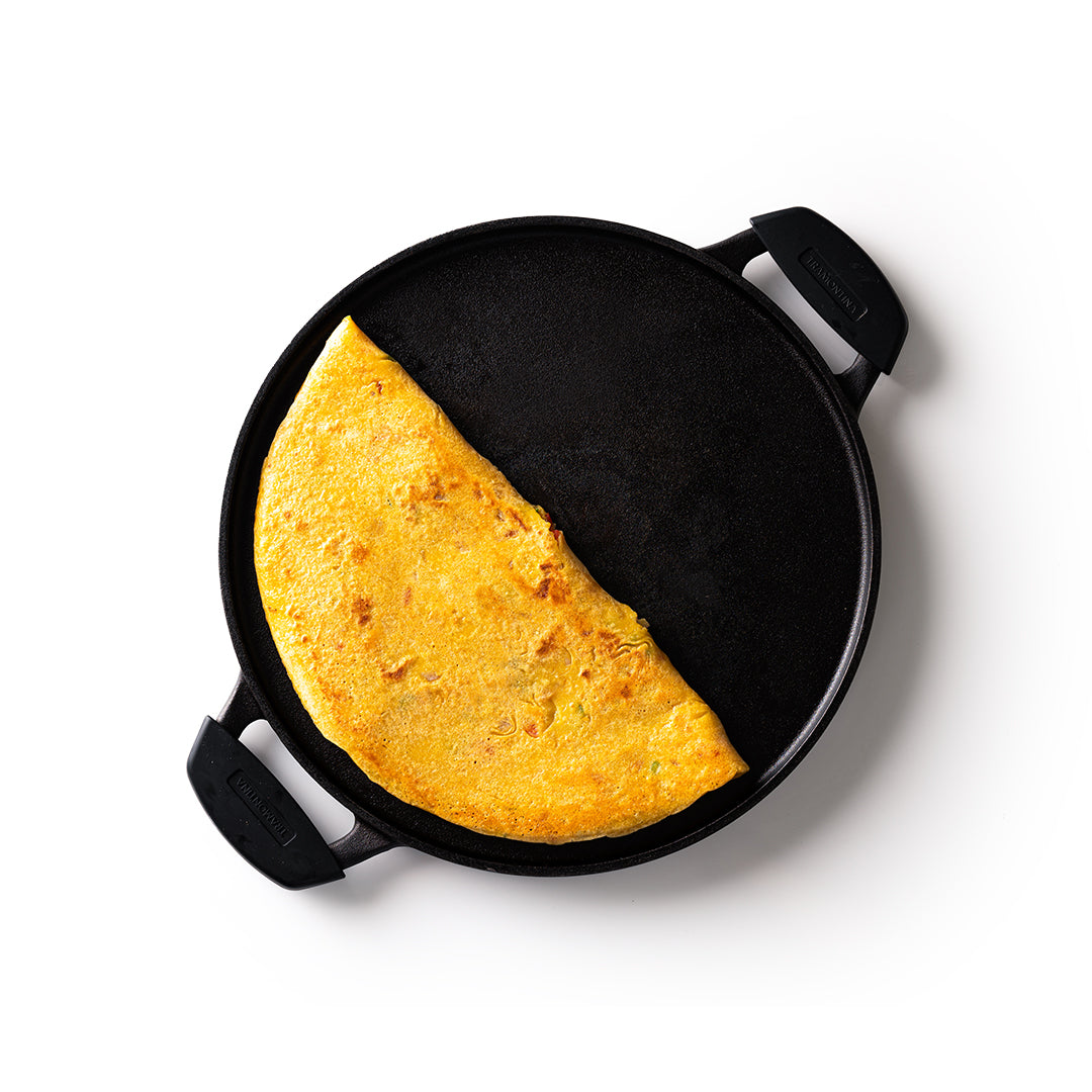 Titanex 30 cm Pre-Seasoned Cast Iron Flat Dosa Tawa with Dual Side Handles