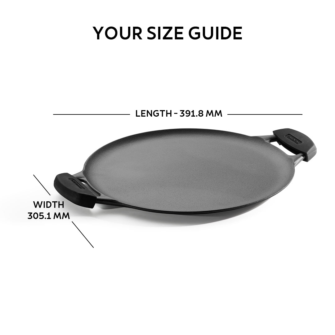 Titanex 30 cm Pre-Seasoned Cast Iron Flat Dosa Tawa with Dual Side Handles
