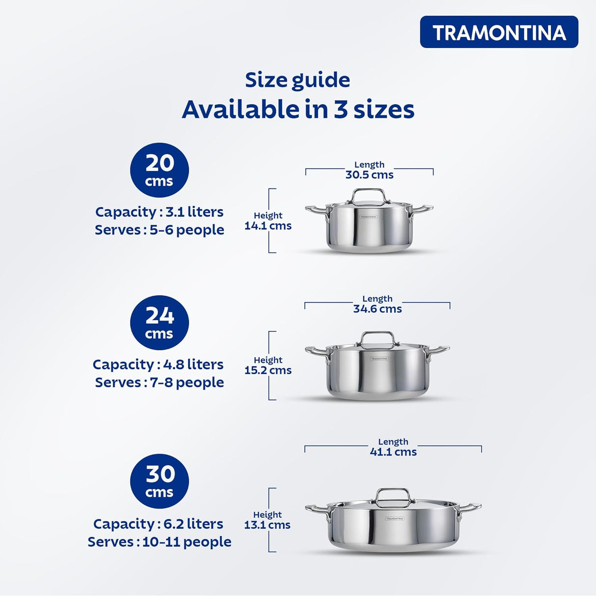 Tramontina India Fusao EX+ 30cm ceramic stainless steel tri-ply biryani lagan with lid, 6.2L casserole for cooking and serving.