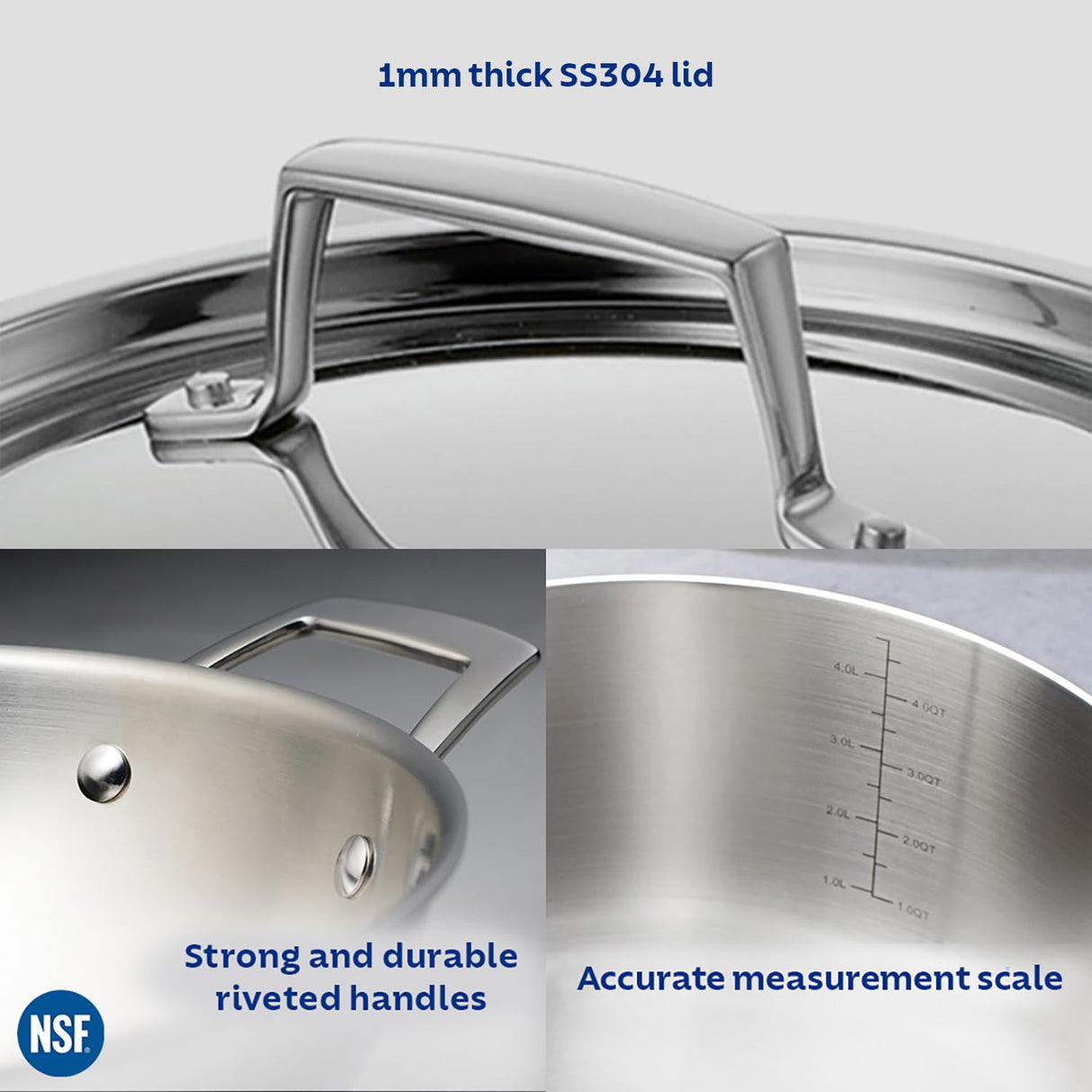 Aeion 30cm Stainless Steel Tri-Ply Biryani Lagan/Braiser with SS Lid - 6.2L